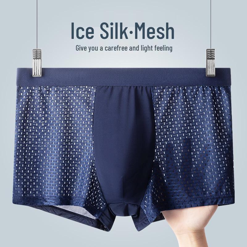 Men's Breathable Ice Silk Mesh Boxer Briefs - Mid-Waist, Comfortable Fit for All Ages