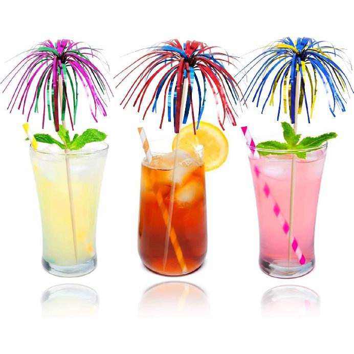 BLUE TOP Cocktail Picks Wood Foil Firework Cake Picks 9 Inch 100 PCS,Cupcake Toppers for Cakes Decoration, Children's Day, Party Suppliers,July