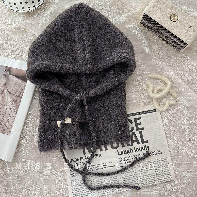Korean Wool Balaclava Women's Autumn and Winter Windproof Warm Ear Protection Hat Scarf Integrated Knitted Woolen Hat