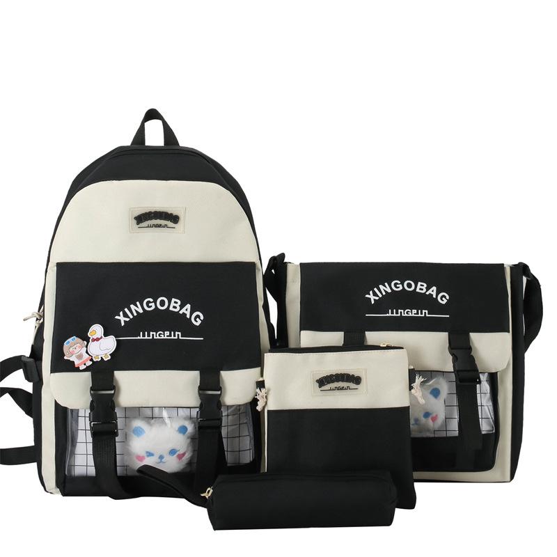 

New College Style School Bag Girls Junior High School Backpack Korean Version Elementary School High School Backpack Mori Versatile School Bag four-piece set