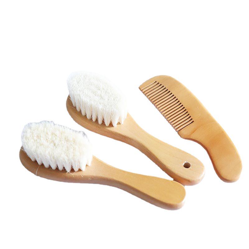Baby Massage & Cleaning Set: Beechwood, Wool, Pearwood Brushes & Combs