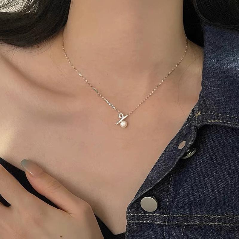 S999 Sterling Silver Freshwater Pearl Percentage Necklace High-End Clavicle Chain Accessory