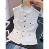 Summer Women Sleeveless White Waistcoat High End Texture Cotton Linen Stand Collar Old Money Style Outer Vest