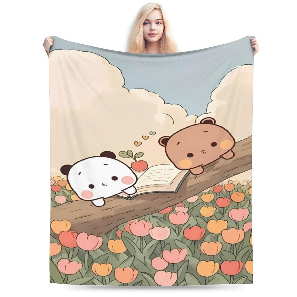 Bubu and Dudu Kawaill Couple Bears Blanket Fleece Cozy Super Soft Throw Blanket for Sofa Bedding Throws