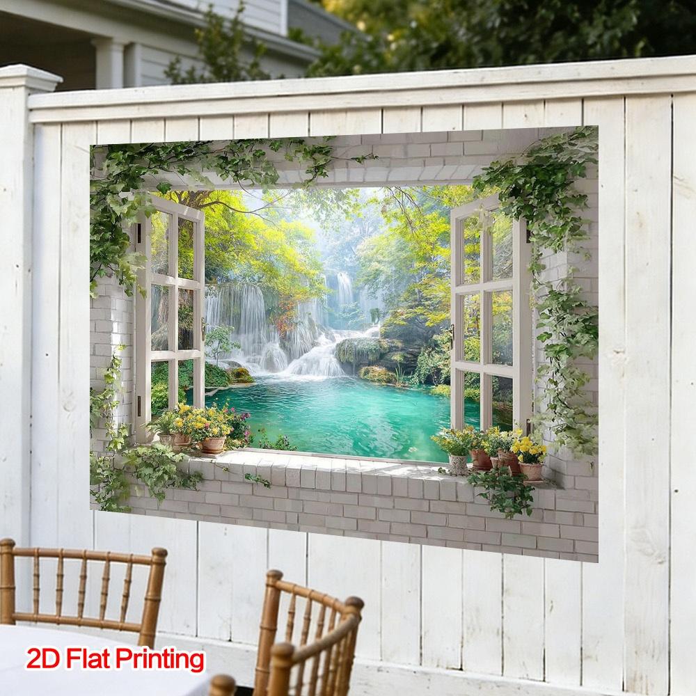 Two-dimensional Plane, 1-piece Windowed Waterfall Natural Photography Background Fabric, Polyester Material, Easy To Hang