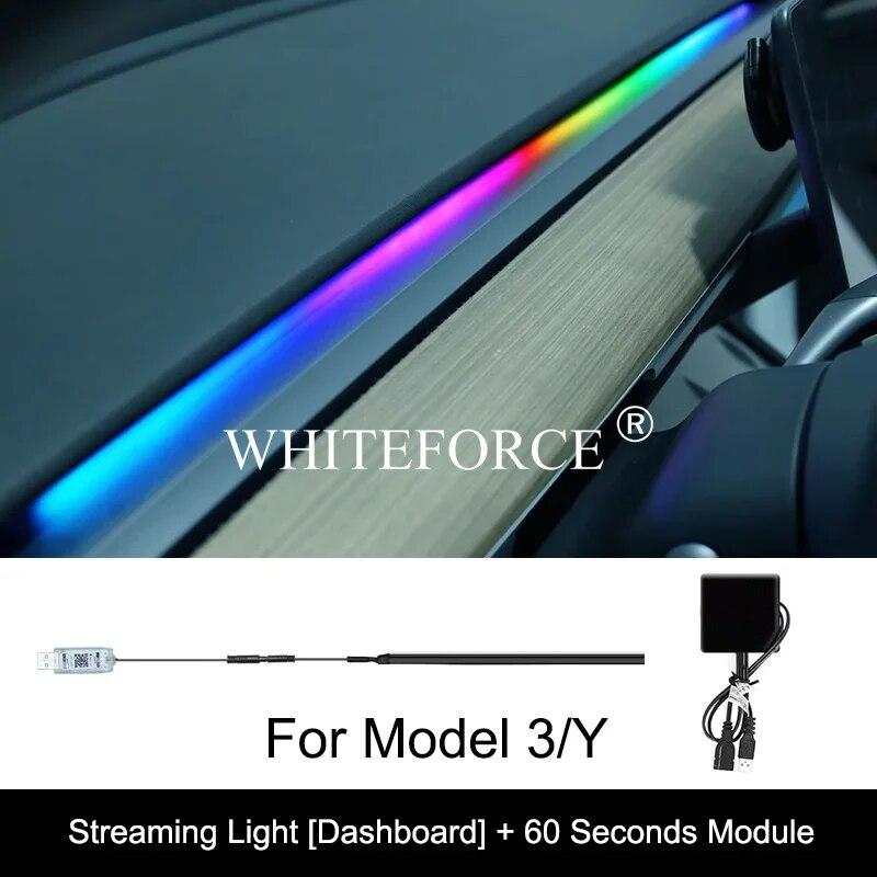 For Tesla Model 3/Y 2017-2023 Streaming Ambient Light Dashboard Flow Light Remote/APP Control USB Ambient Strip Lamp Decoration