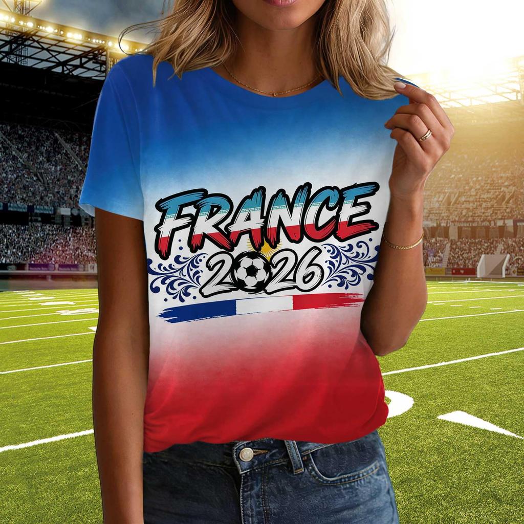 Womens Casual Crew Neck Short Sleeve Pullover T Shirt with Letter Print 2026 Supporter Soccer Theme Top for Daily Wear