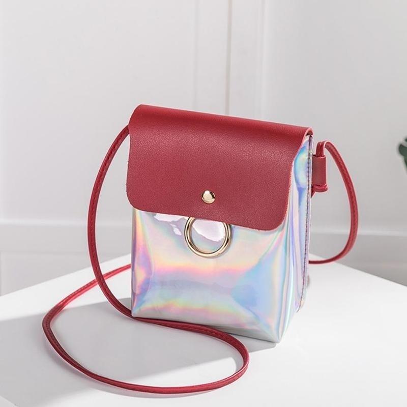 Women  Laser Cover Ring Hasp Crossbody Bag Ladies Coin Phone Shoulder Bag Solid Color Shoulde