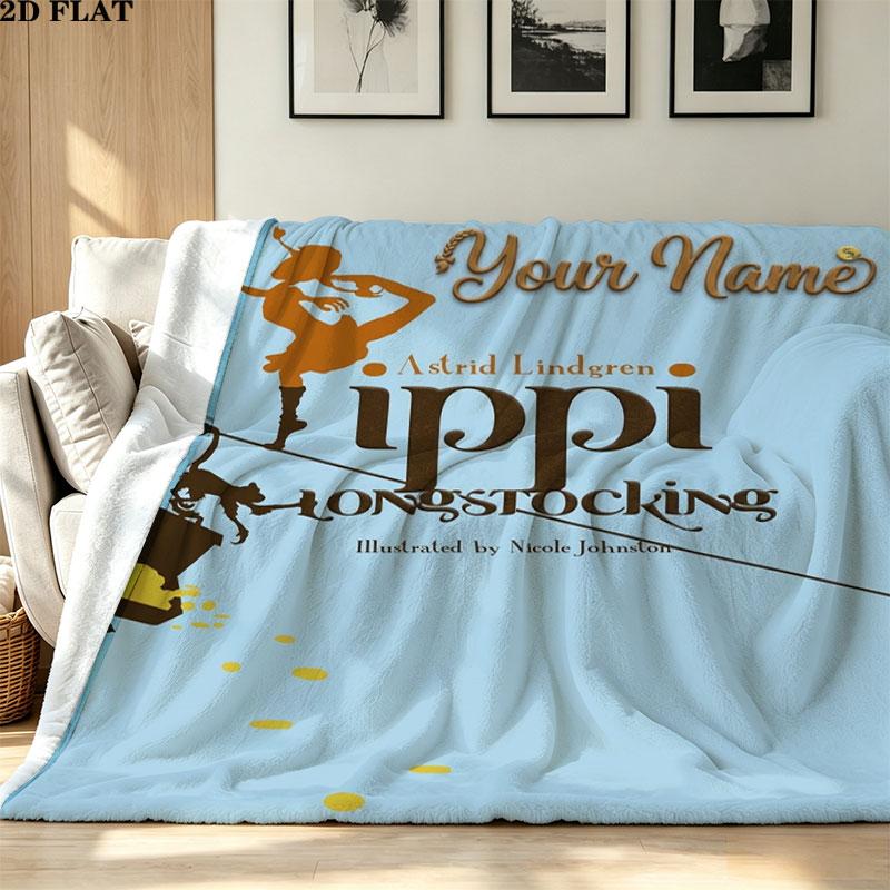 1PC Pippi Longstocking Custom Name Patterned Flannel Blanket Suitable For All Seasons for Home Decor Warmth and Comfort Gifts Holiday Present