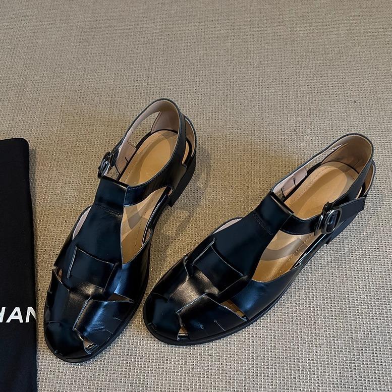 

Версия из коровьей кожи~ плетеная сумка в ретро-стиле, женские летние кожаные сандалии-гладиаторы на плоской подошве, крутые шлепанцы 40