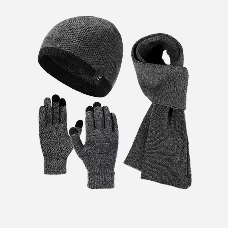 Cashmere Color-Matching Edge Wool Knitted Hat Three-Piece Set Autumn Winter Outdoor Warm Hat Gloves Scarf Kit