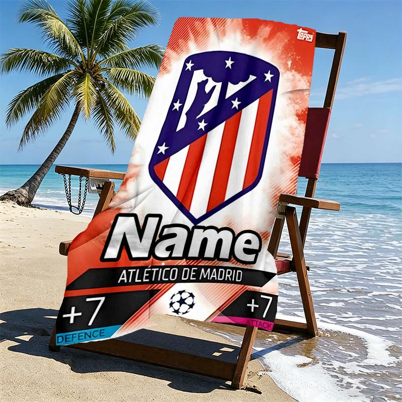 Custom Name Personalized Atletico Madrid Print Beach Towel, for Trip Camping Beach Party Home Decor, Birthday Gift for Family & Friends