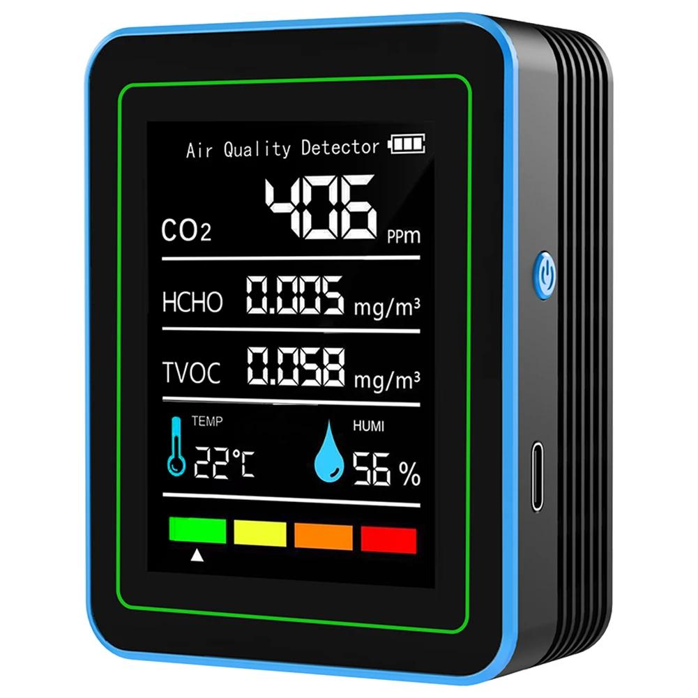 5-in-1 Air Quality Monitor Air Quality Detector USB Charging Indoor Air Quality Meter Portable CO2 Detector for Indoor Outdoor