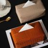 Wear-resistant Tissue Box PU Leather Box, with Smooth Paper Outlet Opening, Luxury Case Soft Rounded Weaving Surface Holder for Home Car High-end