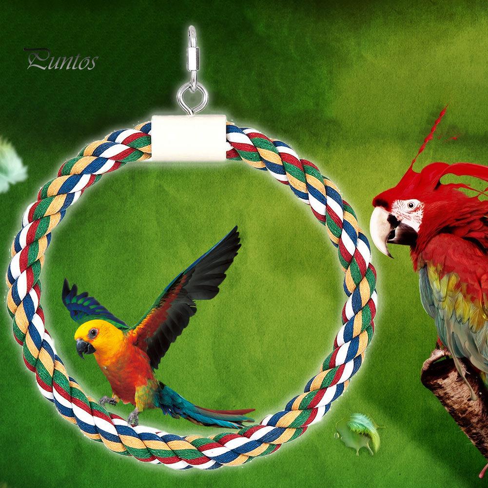 Puntos Chew Play Toy Pet Bird Parrot Cotton Rope Circle Ring Stand Hanging Swing Cage