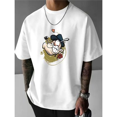 Modisches und trendiges Kurzarmhemd für Herren mit kreativem Aufdruck im Cartoon-Stil, aus bequemem Stoff gefertigt. Es kombiniert Einfachheit mit Qualität