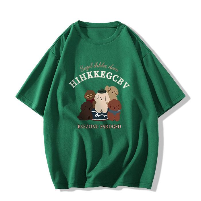 Cotton pudding dog short-sleeved t-shirt women's new casual summer loose design niche half-sleeved top