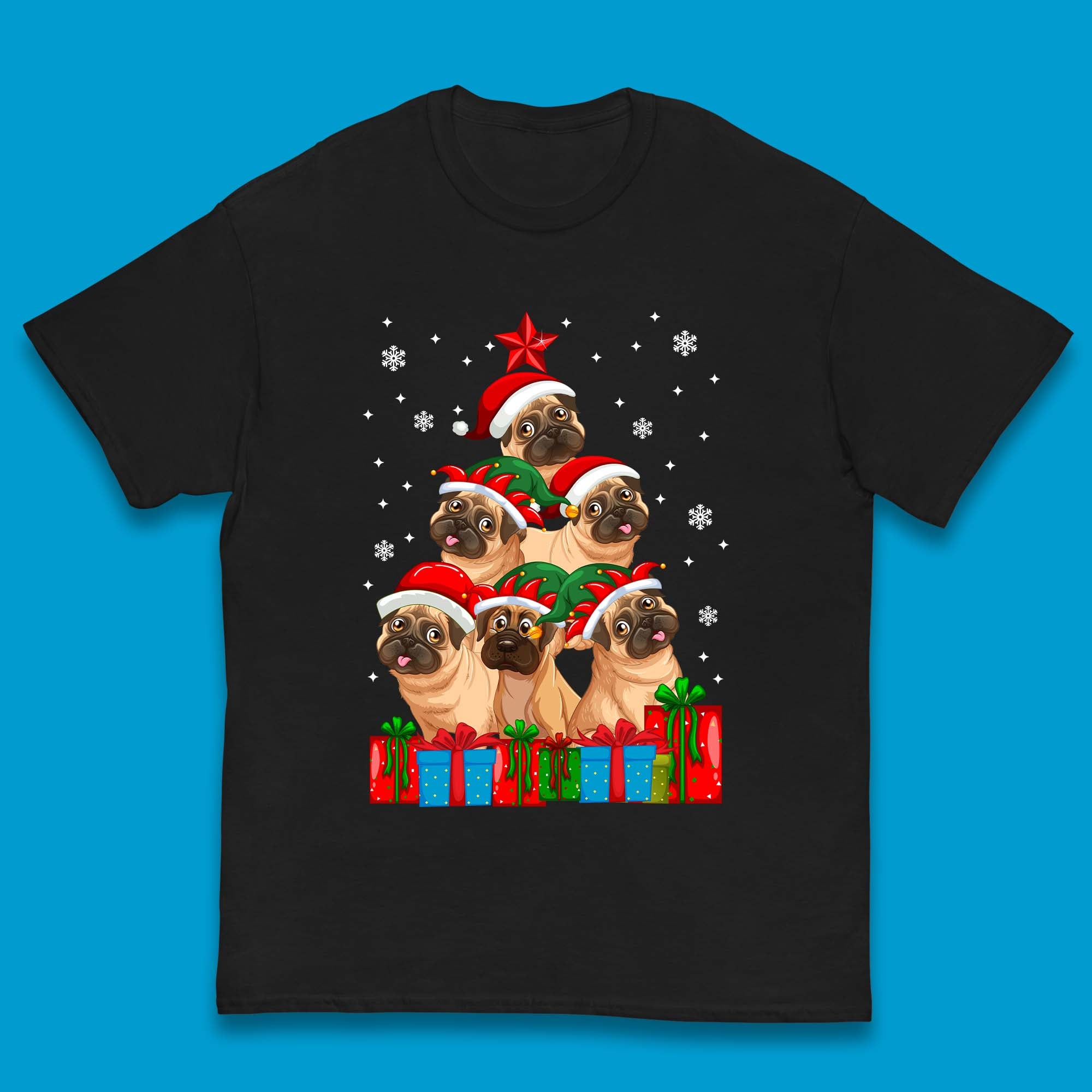 Pug Dog Christmas Tree Kids T-Shirt 100