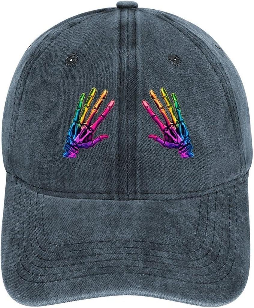 Rainbow Skeleton Hands Print Baseball Cap Unisex Adjustable Cotton Sun Hat Outdoor Golf Cap