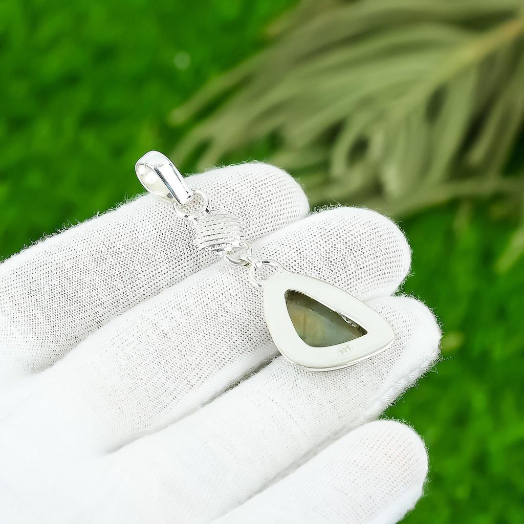 Anniversary Gift For Her Natural Labradorite Gemstone Pendant 925 Silver