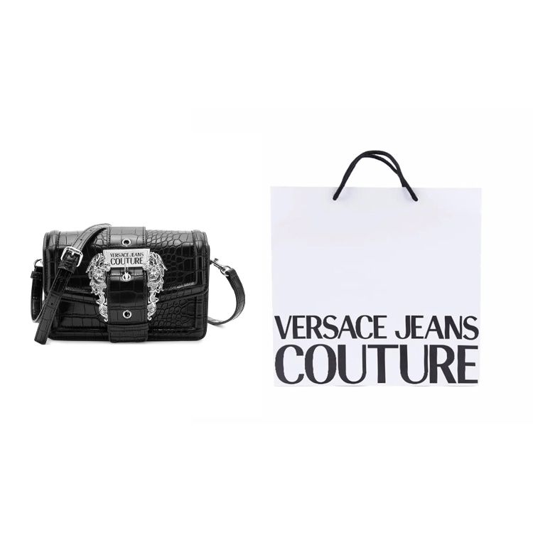 Versace Jeans Couture Silberne Beschläge Barock Ringverschluss Krokodilmuster Polyurethan Handtasche Umhängetasche 75VA4BFCZS578899