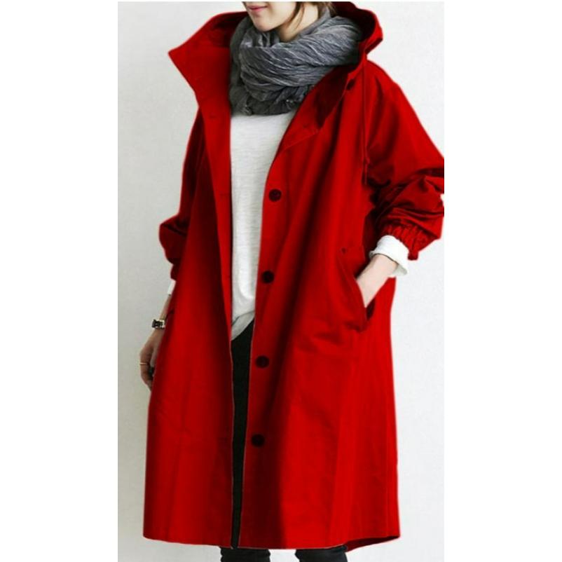 Autumn Casual Women's Mid-length Over-the-knee Windbreaker Jacket Loose Plus Size Coat