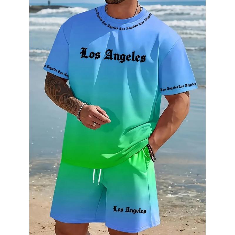 3D printed American beach style Los Angeles printed gradient casual suit S