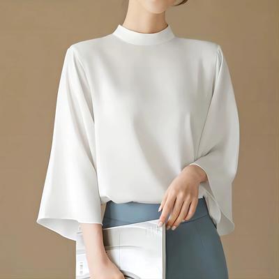 Camicia Elegante Primavera ed Estate Donna Collo Rialzato Manica a Lanterna Camicia Casual Donna Blusa Donna