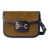 Horsebit 1955 Vintage Gold Buckle Corduroy Leather Trim Saddle Bag Women Shoulder Bag Brown Dark-Blue 602204-2S8AG-2860