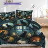 Tabby Cat Pattern Bedding Quilt Set Quilt Cover Pillowcase Home Decoration Birthday Gift (1 * duvet cover + 2 * pillowcase, without core)