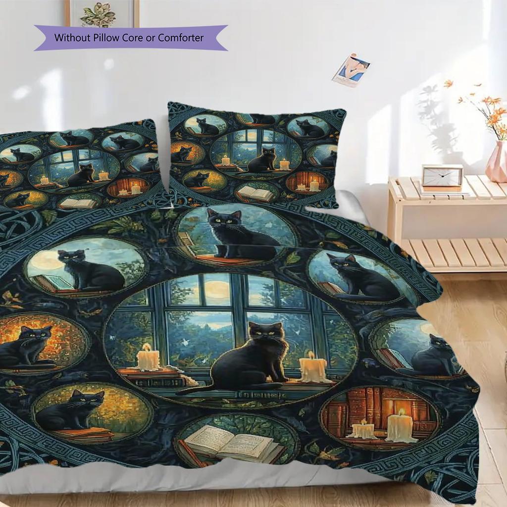 Tabby Cat Pattern Bedding Quilt Set Quilt Cover Pillowcase Home Decoration Birthday Gift (1 * duvet cover + 2 * pillowcase, without core)