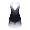 Mädchen Eiskunstlauf Gymnastik Bodysuit Farbverlauf Strass Ärmellos Keyhole am Rücken Unregelmäßiger Saum Knopfleiste im Schritt Leotard Kleid