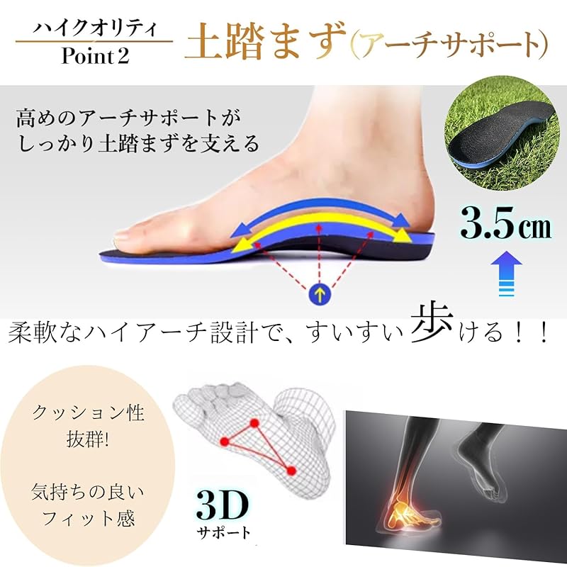 Rela Kino Insoles [Supervised by a Physical Therapist] Shock Absorption Arch Support Foot Arch Insole for Men and Women (M: 26-27, High Quality)
