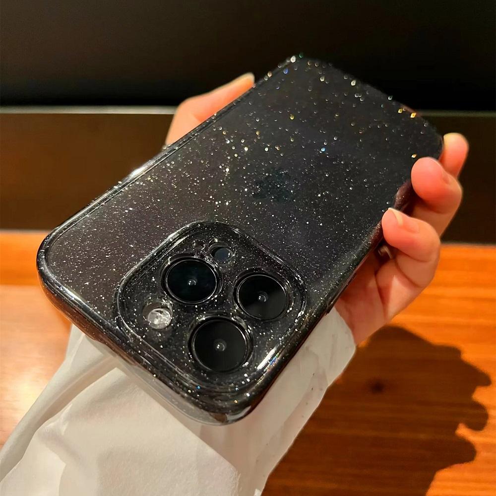 Transparent Bling Glitter Soft Phone Case For iPhone 16 15 14 13 12 11 Pro Max XR XS X 7 8 Plus SE 2 Clear Shockproof Full Cover