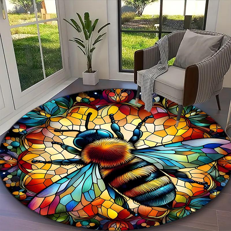 1pc Glass Bee Rug, Comfortable Printed Home Round Carpet, Cozy Office Chair Rug