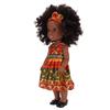 14 Zoll Schwarze Puppe mit Haarband Niedliches Kleid Afro-Haar Mädchen Mode-Puppe Wechselbare Kleidung