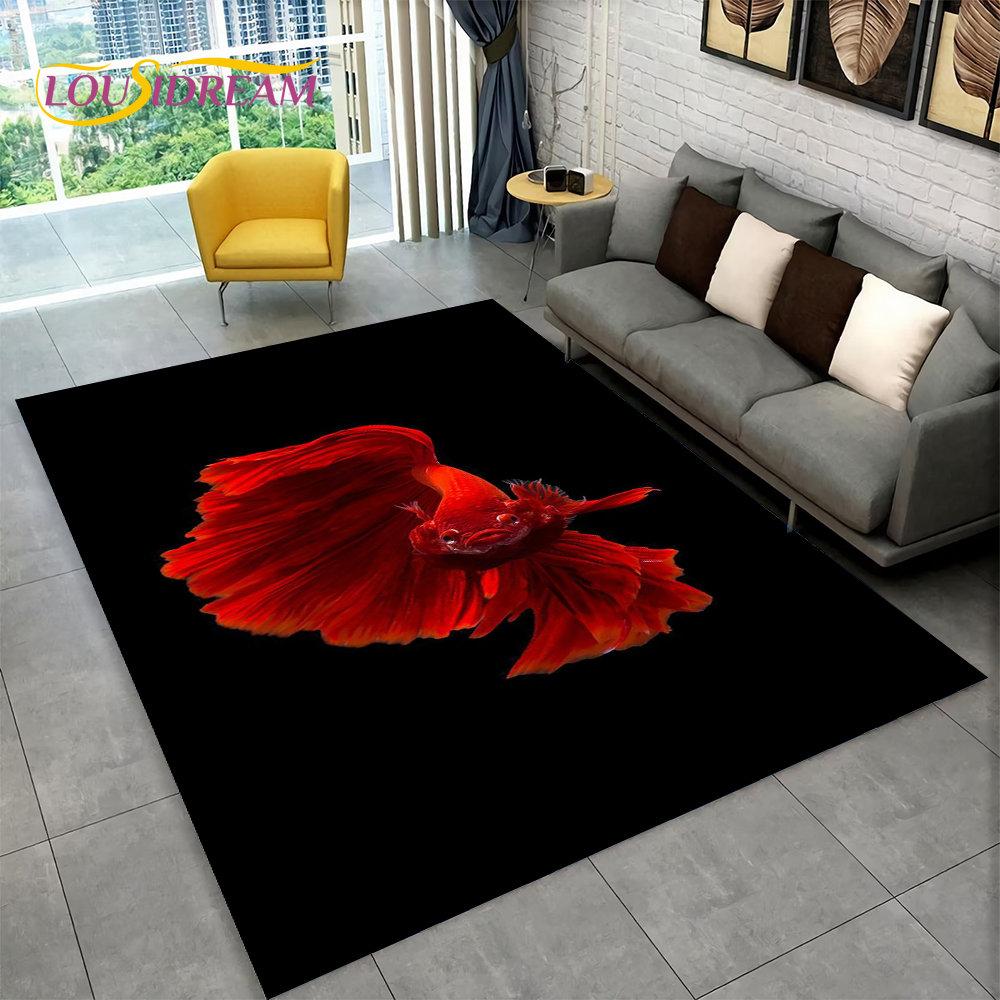 3D Pastoral Tai Chi Carp Fish Area Rug,Carpet Rug for Living Room Bedroom Sofa Doormat Decor,Kid Play Kitchen Non-slip Floor Mat