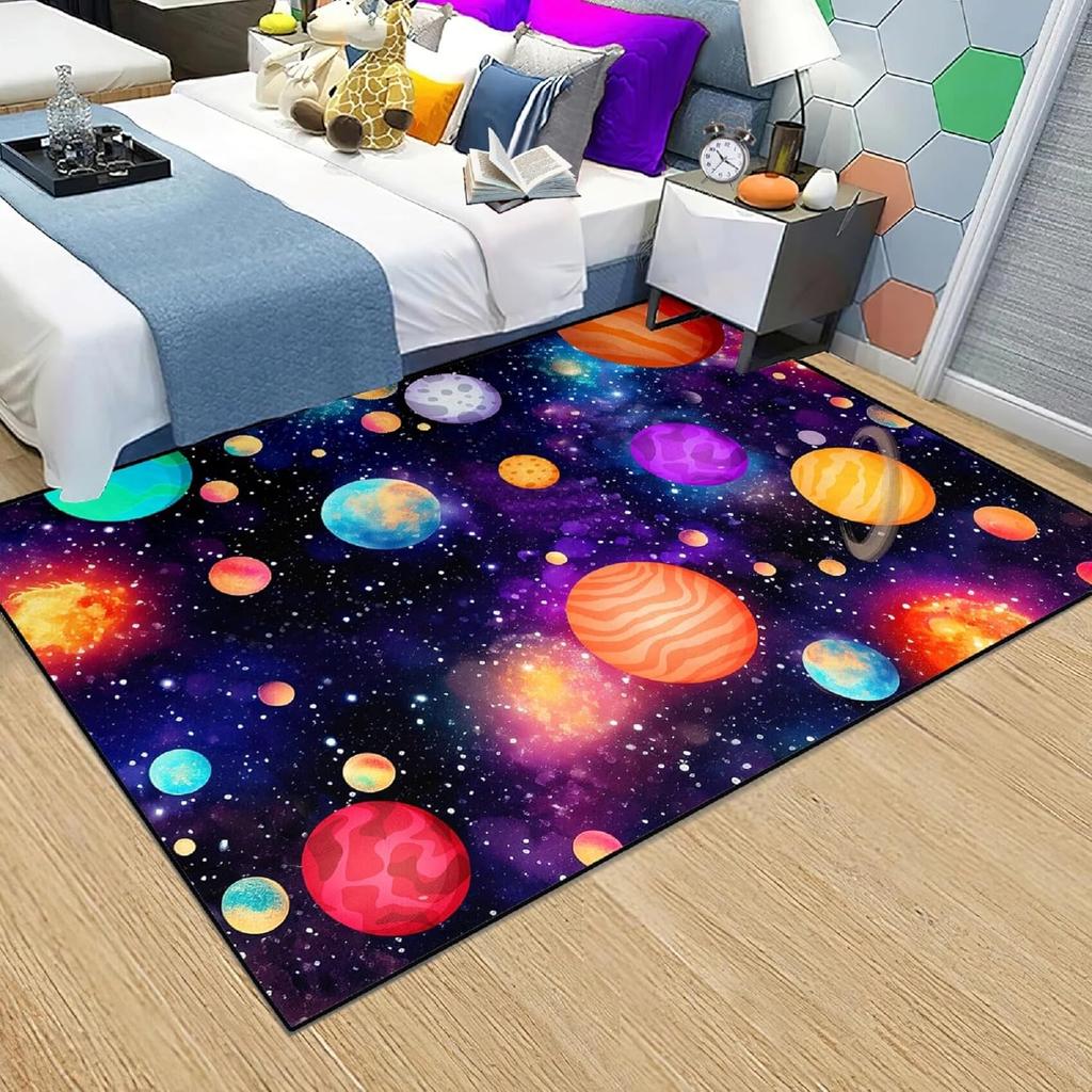 Starry Sky Rug Space Pattern Carpet Solar System Rug for Boy Girls Bedroom Galaxy Starry Sky Area Rug Universe Themed Decoration