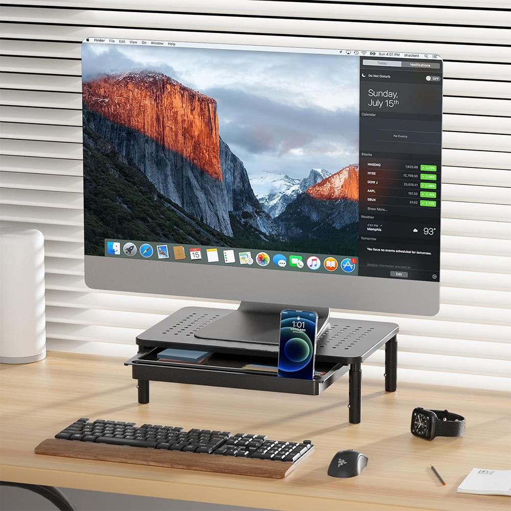 Monitor Stand Riser with Drawer Computer Monitor Stand 3 Height Adjustable Computer Printer Shelf for Home Desktop