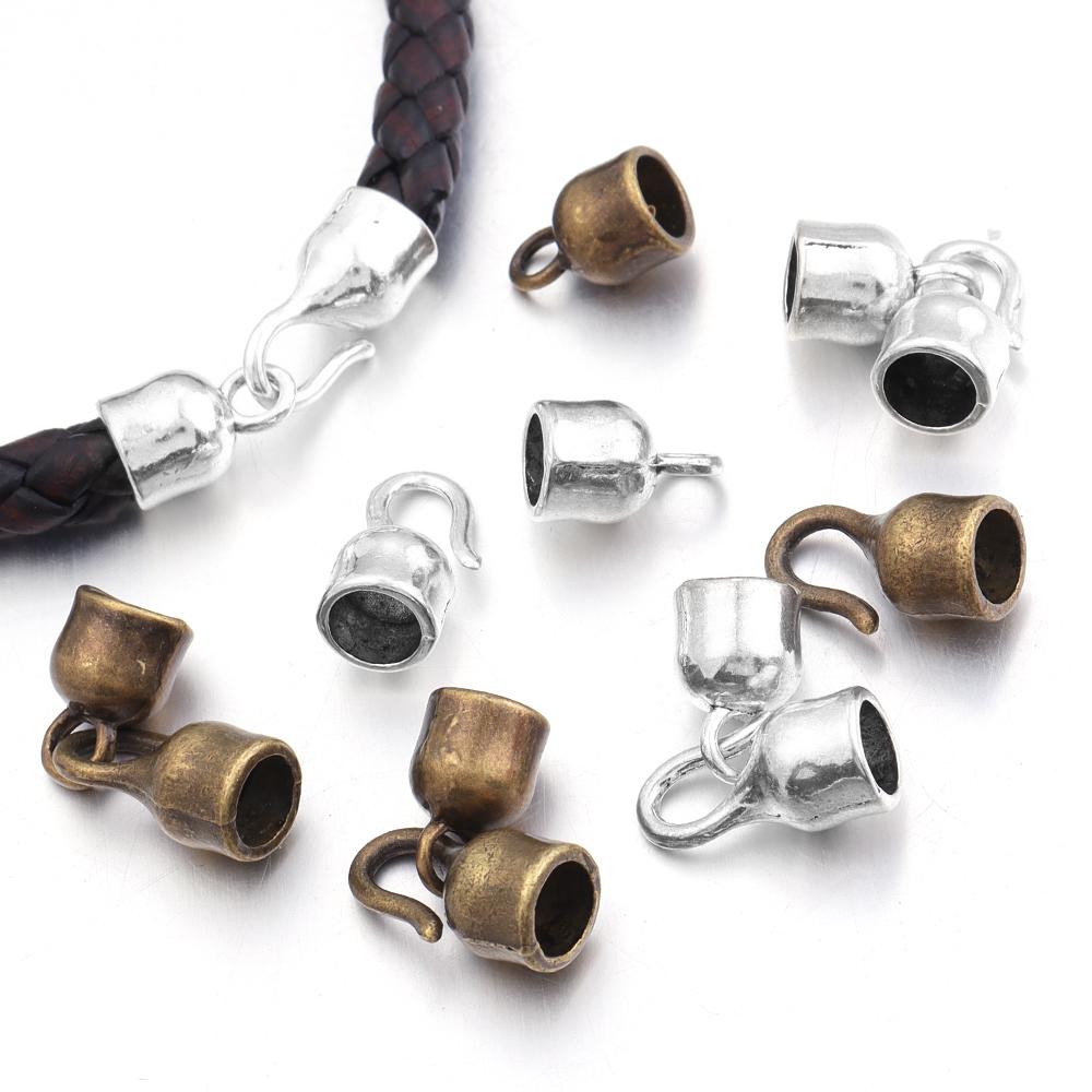 10 Sets Lederkordel Armband Verschlüsse Haken Loch 5,8 mm Quetschperlen Endkappen Verbinder Für DIY Schmuckherstellung Zubehör