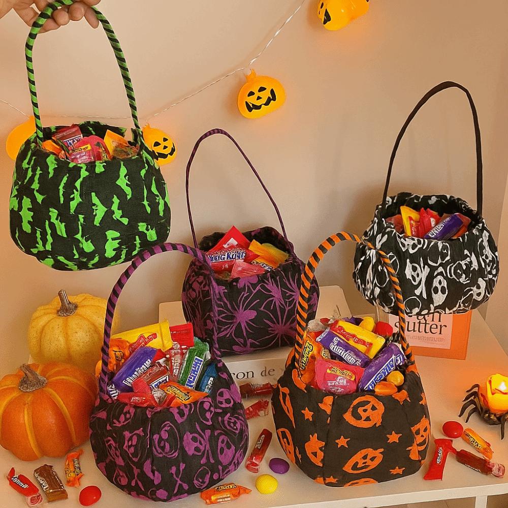Cloth Pumpkin Candy Bucket Gifts Pouch Stuffed Cotton Tote Bags Funny Halloween Candy Bag  Gift