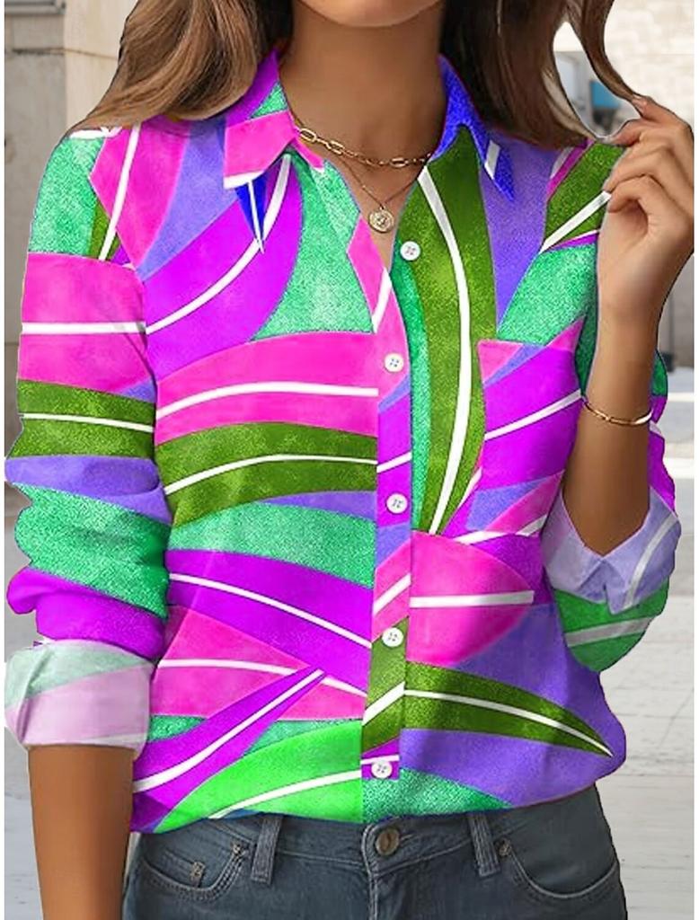 2026 Women's Shirts Geometric Graphics Blouse Modern Lapel Neck Blouse Women's Long Sleeve Shirts Womens Clothes Female Clothing