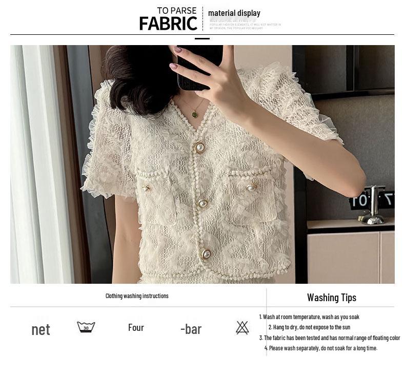 2026 Petite French Chic Apricot Lace Top & Skirt Set - Summer New Arrival