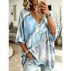 T-shirt a manica corta larga da donna con scollo a V, Camicia Bata a maniche a tre quarti, Camicia larga, T-shirt casual stile bohémien