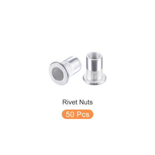 METALLIXITY 50pcs M6 Rivet Nuts, Aluminum Alloy Thread Inserts for Furniture Mechanical Fasteners, Silver Tone