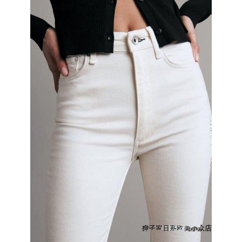 US Light Luxury Minority Rag Pure Yuan White Medium Waist Slightly Flared Small Girls and Teen Girls 40.00kg Wear Micro Elastic