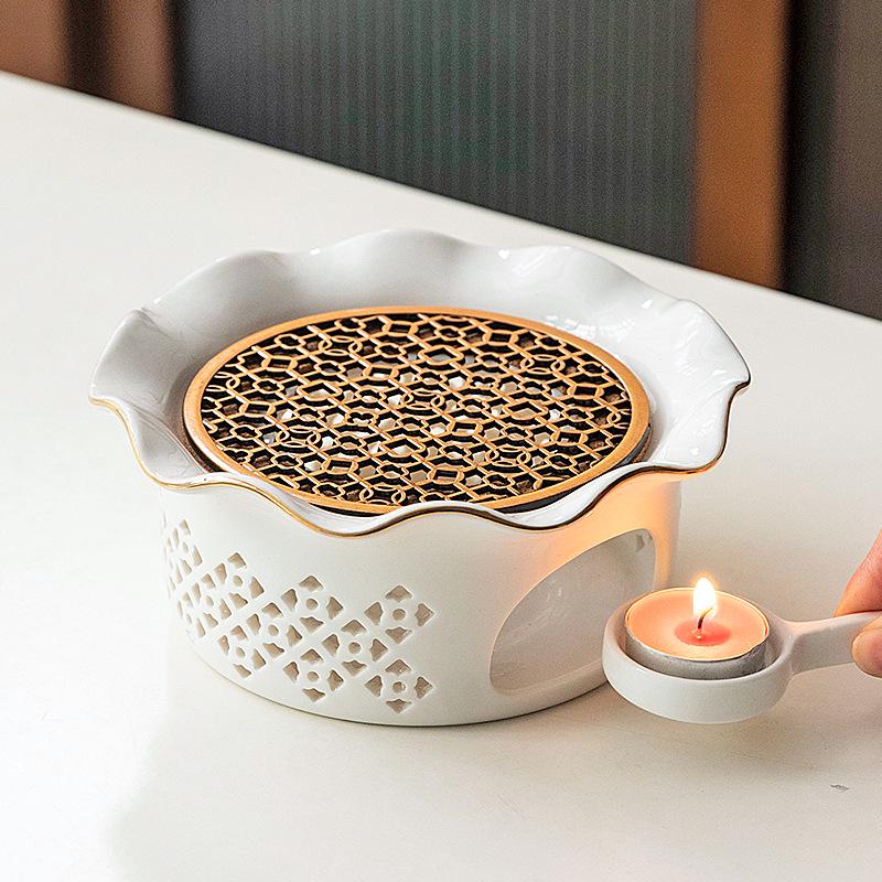 Winter Warm Tea Stove Set: Glass Flower Teapot with Ceramic Candle Base for Tea Houses, Hotels, and Restaurants