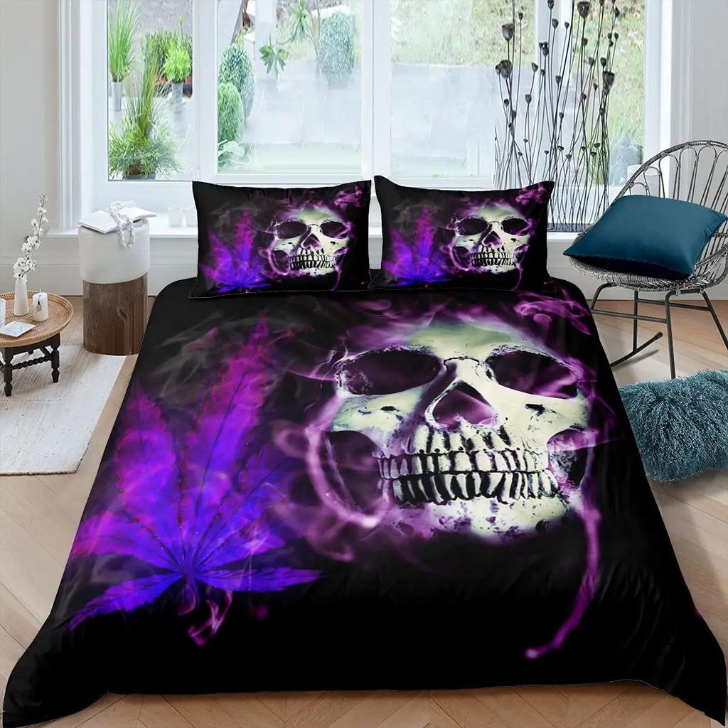 Skull Duvet Cover Set King, Skull Beauty Printed Duvet Cover Set Ride or Die Motor Bedding Set,Corner Tipes Gothic Skull Bedding
