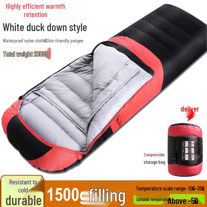 White Duck Down Zero Degree Sleeping Bag for Winter, Outdoor, and Indoor Use