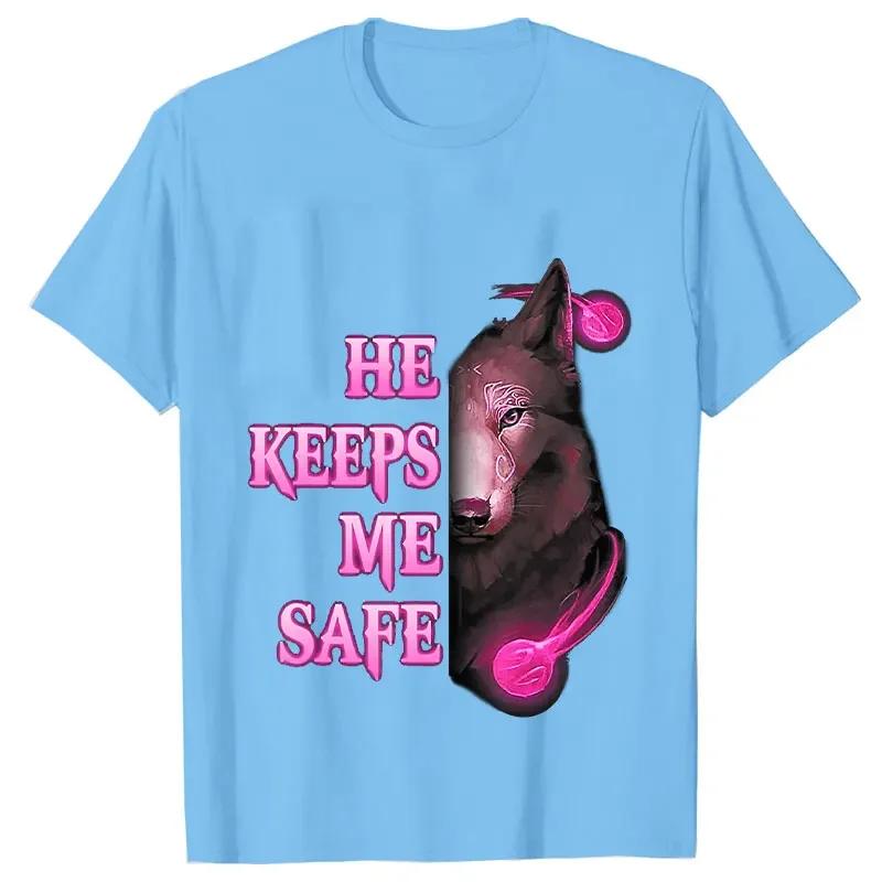 She Keeps Me Strong He Keeps Me Safe Couple Matching T Shirt Wolf Couple T Shirt Casual Black LOVER Shirt Tops Valentine Shirts